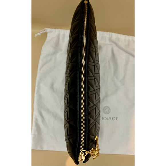 VERSACE Virtus V Bag Black Shoulder Crossbody Clutch Quilted Strap Authentic NEW - Picture 5 of 15